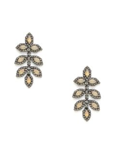 Black & Sand Opal Crystal Leaf Drop Earrings by Elizabeth Cole
