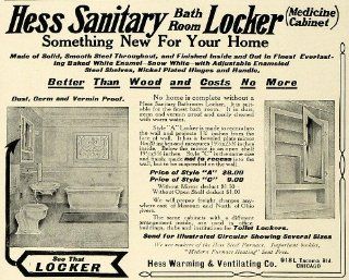 1909 Ad Hess Sanitary Bathroom Locker Medicine Cabinet   Original Print Ad   Medicine Cabinet Retro