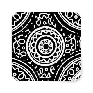 Funky Black and White Mandala Pattern Line Art Square Stickers
