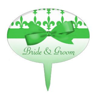 Green & White Fleur De Lis Wedding Cake Picks