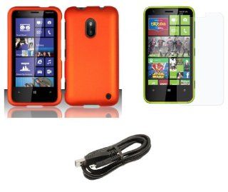 Nokia Lumia 620   Premium Accessory Kit   Orange Hard Shell Case Shield Cover + ATOM LED Keychain Light + Screen Protector + Micro USB Cable Cell Phones & Accessories