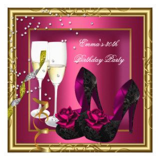 30th Birthday Party Dark Pink Gold Black Custom Announcement