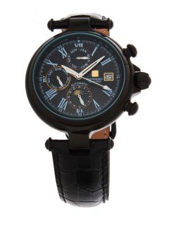 Mens Marquise Automatic Embossed Black Leather Watch by Steinhausen