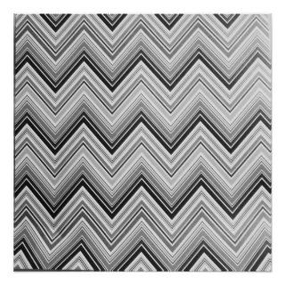 Trendy Andes Black Gray Chevron Zigzag Pattern Posters