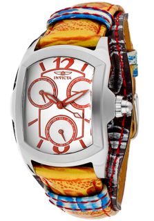 Invicta 12266  Watches,Womens Lupah Silver Dial Orange & Black Genuine Leather Cuff, Casual Invicta Quartz Watches
