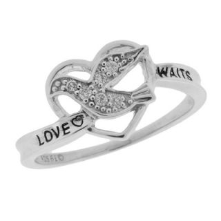 Diamond Accent Love Waits Heart Shaped Purity Ring in Sterling