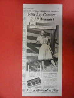 Ansco all weather film, 1950 Print Ad (Girl/fence.) Orinigal Vintage Post magazine art.  