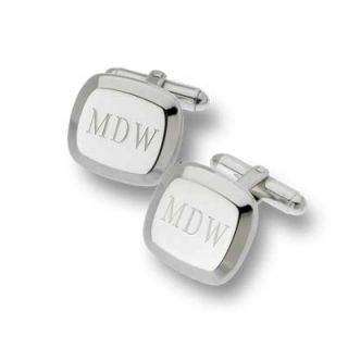 Mens Square Beveled Edge Cuff Links in Sterling Silver (1 3 Initials