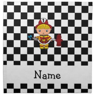 Personalized name fireman black and white checkers napkin