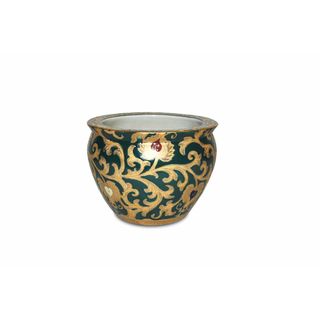 Scrolls Green/ Gold Porcelain Fishbowl Accent Pieces