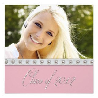 Pearls Pink Girls Photo Graduation Announcements
