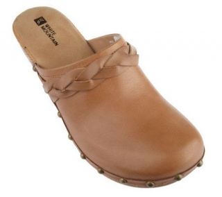 White Mountain Leather Comfort Clogs w/Stud & Strap Detail —