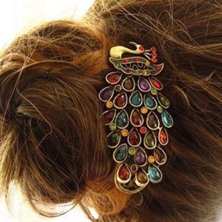 Colorful Retro Vintage Jewelry Rhinestones Crystal Peacock Hair Clip  Beauty