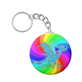 Cartoon Dragon Rainbow Keychain for Kids with Name