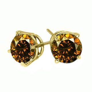 .25 Carat Brilliant Round Cognac Brown Diamond Stud Earrings SI2 TheJewelryMaster Jewelry