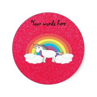 Rainbow unicorn pink glitter round sticker