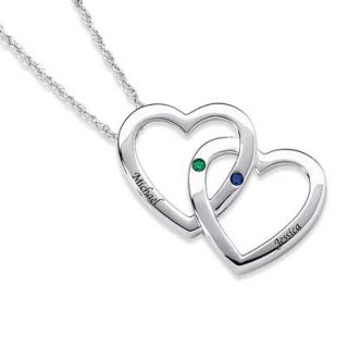 Couples Heart Simulated Birthstone Necklace in Sterling Silver (2