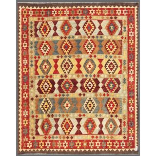 Afghan Hand knotted Mimana Kilim Red/ Ivory Wool Rug (8'1 x 9'11) 7x9   10x14 Rugs