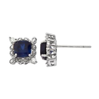 0mm Cushion Cut Lab Created Sapphire and Diamond Accent Vintage