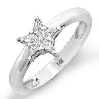 0.30 Carat (ctw) 14k White Gold Noble Cut Star Shaped 5 Stone Diamond Ladies Engagement Ring 1/3 CT Jewelry