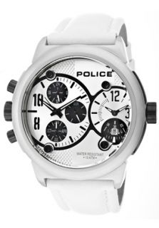 Police 12739JIS 04A  Watches,Mens Viper X Dual Time Silver Dial White Calf Leather, Casual Police Quartz Watches