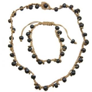 Brown Water Buffalo Bone Bead Necklace and Bracelet Set Clothing