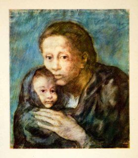 1949 Color Print Maternite Pablo Picasso Maternity Mother Child Portrait Gaze   Original Color Print  