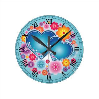 colorful love with hearts and flowers clock