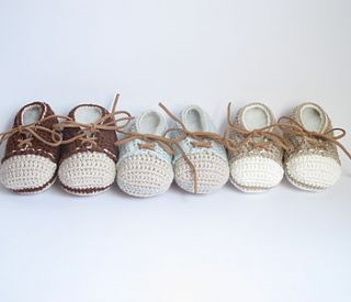 hand crochet leather laced baby shoes by attic