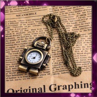 Vintage Style Robot Pocket Watch Locket Pendant Quartz Bronze Long Necklace Jewelry