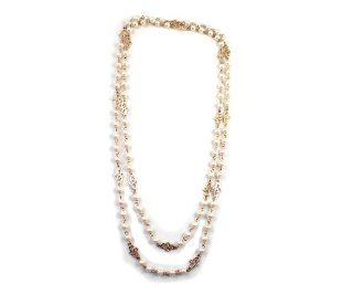 Endless Rolo Chain Champagne Faux Pearl Necklace Statement Necklace (Length Adjustable) Faux Pearl Strand Jewelry