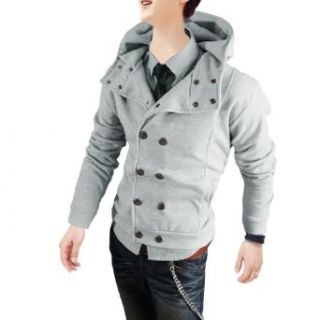 Mens Convertible Collar Double Breasted Casual Hooded Coat at  Mens Clothing store