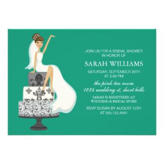 Emerald Green Bride on Wedding Cake Personalized Invitation