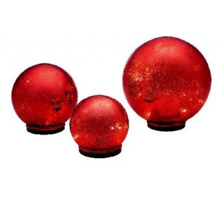 As Is Set of 3 Lit Indoor Outdoor Mercury Glass Spheres with Timer —