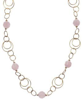 Gold Plated Sterling Silver Faceted Rose Quartz Bead Necklace, 18" Jewelry