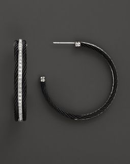 Charriol Celtic Noir 18K White Gold, Stainless Steel and Black Stainless Steel Nautical Cable Diamond Earrings's