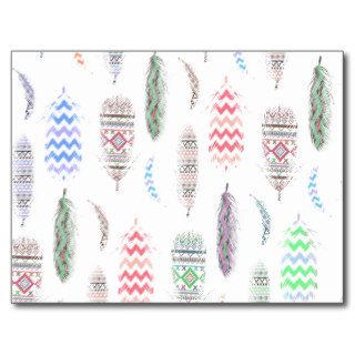 Feathers Pink Tribal Aztec Teal Chevron Pattern Post Card