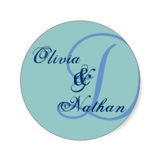 SHADES OF BLUE Wedding Favor Monogram Sticker