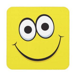 Fun yellow happy smiley cartoon face cork coaster
