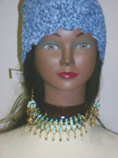 Turquoise Color Stone Antique Gold Necklace Crocheted Denim Chenille Skullcap Skull Caps Clothing