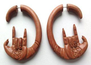 Saba Wood "Devil Horns" Fake Gauge Earrings 666 Rocker Metal By Primal Distro Jewelry