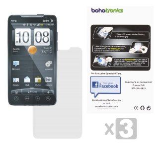 Boho Tronics  (3) Pack Combo Three Premium Screen Protectors With Cleaning Cloth Included   Compatible With HTC EVO 4G   Ultra Clear Cell Phones & Accessories