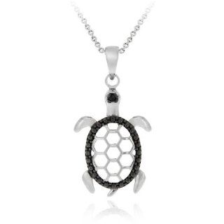 Sterling Silver Black Diamond Accent Turtle Filigree Pendant Pendant Necklaces Jewelry