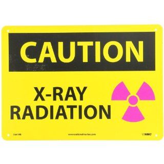 NMC C661RB OSHA Sign, Legend "CAUTION   X RAY RADIATION" with Graphic, 14" Length x 10" Height, Rigid Plastic, Black/Pink on Yellow Industrial Warning Signs