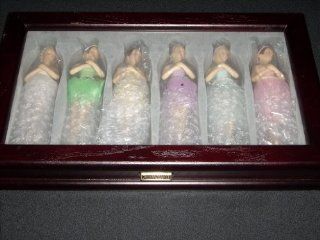 THOMAS PACCONI 1900   2000 CLASSICS 6 Different Porcelain Ballerina Ornaments (6" high) in Custom Dark Wooden Box. Box is 15" x 9" x2" with plexi view through top.   Christmas Ball Ornaments