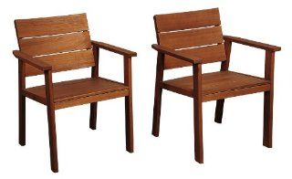 ia 2 Piece Nelson Eucalyptus Easy Carver Chair Set with Cushions  Patio Dining Chairs  Patio, Lawn & Garden