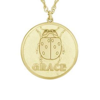 Round Ladybug Name Pendant in Sterling Silver with 14K Gold Plate (8