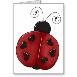 Red Ladybug With Hearts Cards