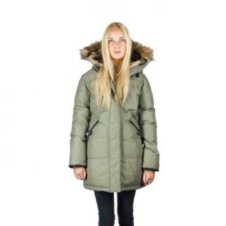 Pajar Outerwear Women's Caroline Long Down Parka with faux fur lined hood, Green military, X Large