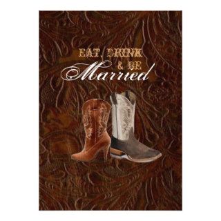 vintage leather cowboy country  rehearsal dinner custom invitations